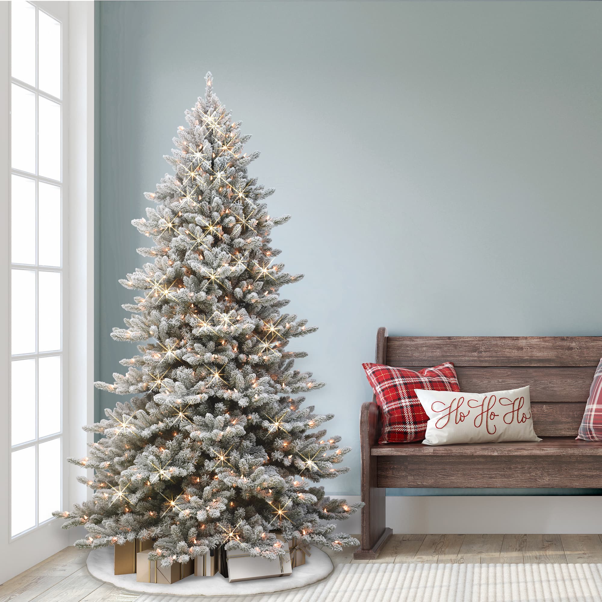 6.5ft. Pre-Lit Flocked Royal Majestic Artificial Fraser Fir Tree, Clear Lights